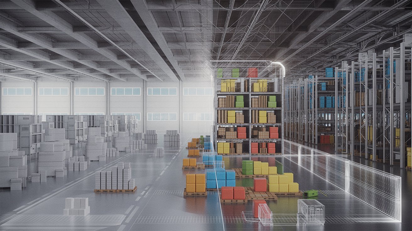 Modern warehouse with automated systems and digital management